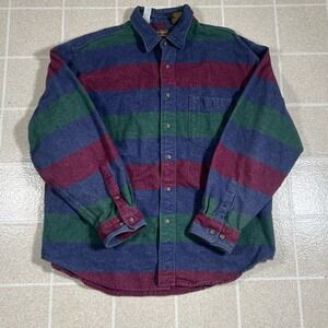 Vintage Eddie Bauer Striped Button Up Flannel Long-Sleeve Men's XL  Made In USA